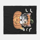 カボチャのクラシックTシャツの可愛いハロウィン猫 フリースブランケット (正面(横))