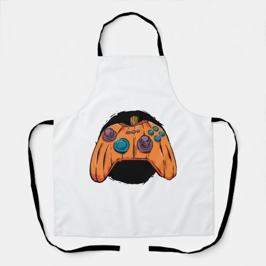 カボチャのゲームパッドのハロウィンゲーム エプロン (正面)