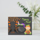 カボチャのコスチュームに可愛いベビーハロウィーンありがとう ポストカード (スタンド正面)