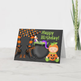 カボチャのコスチュームに可愛いベビーハロウィーン誕生日 カード