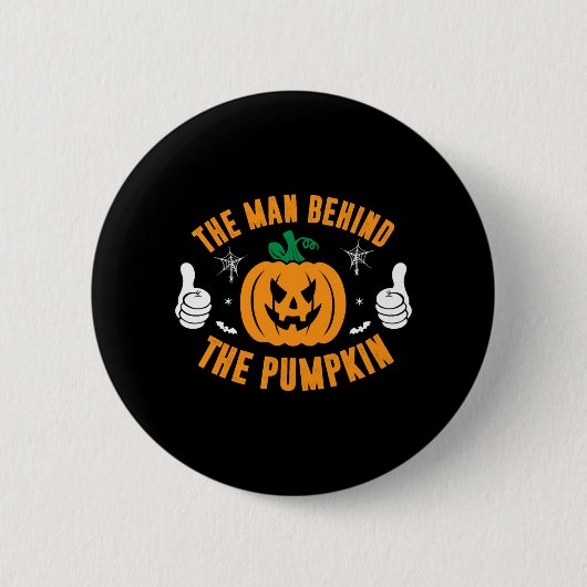 カボチャのシャツのハロウィンシャツの後ろの男 缶バッジ (正面)