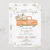 カボチャのシャワー、オレンジトラック、秋赤ちゃんシャワー 招待状 (正面/裏面)