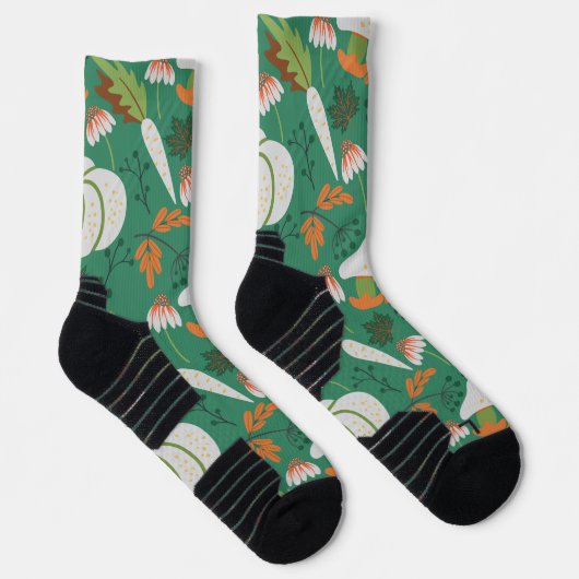 カボチャのシームレスなパターンニンジンとマッシュルームのwra ソックス (右)