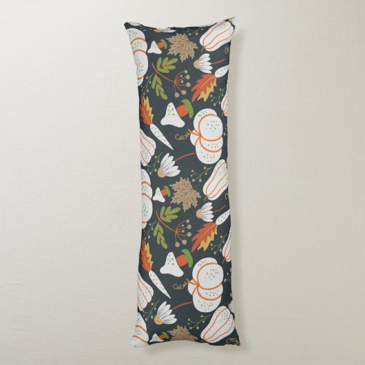 カボチャのシームレスなパターンフローラ白黒 ボディピロー (裏面 (縦))