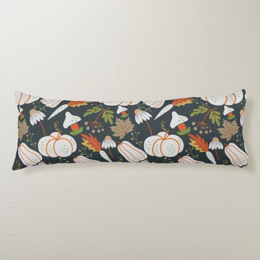 カボチャのシームレスなパターンフローラ白黒 ボディピロー (正面)