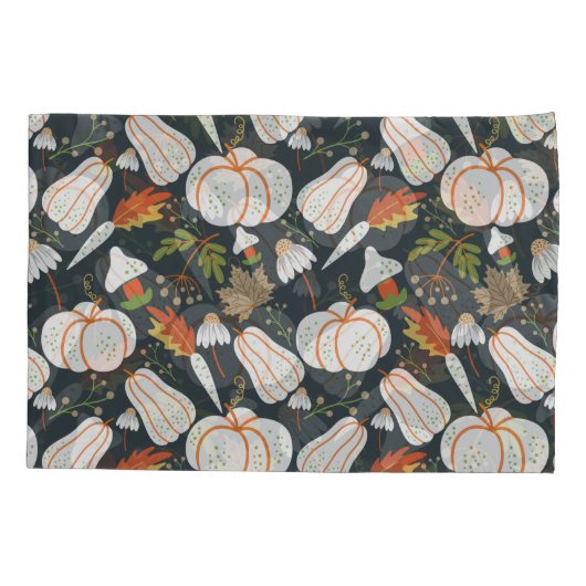 カボチャのシームレスなパターンフローラ白黒 枕カバー (裏面-左)
