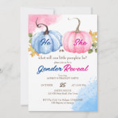 カボチャのジェンダーがピンクとブルーのテンプレートを明らかにする 招待状 (正面)