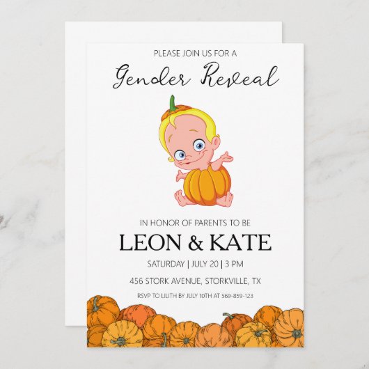 カボチャのジェンダーの明かす招待状 招待状 (正面/裏面)