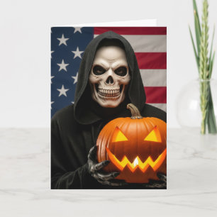 カボチャのジャック・オ・ランタンと骸骨のハロウィン カード