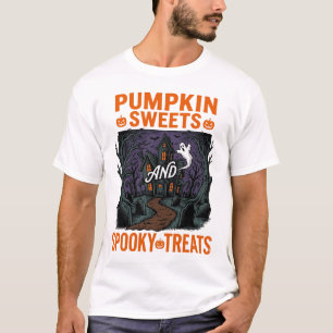 カボチャのスイーツTシャツ スプーキーなハロウィンのお菓子 デザイン Tシャツ
