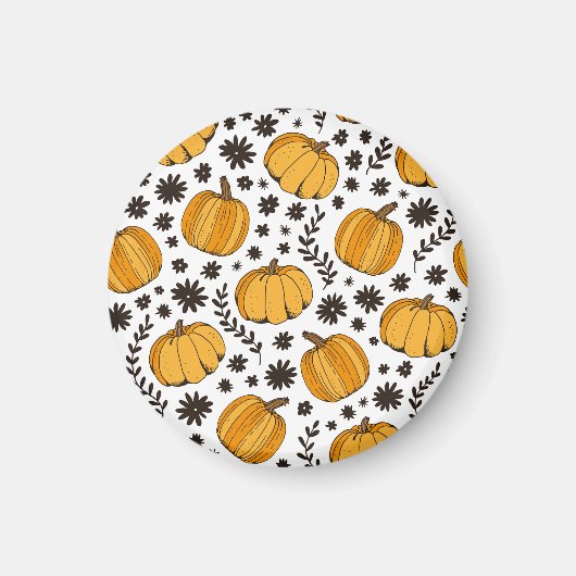 カボチャのスケッチ:手描きのシームレスなパターン。 マグネット (正面)
