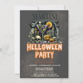 カボチャのスケルトンスカルマティーニ怖いハロウィン 招待状 (正面)
