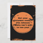 カボチャのスケルトンヴィンテージハロウィーンの衣装パーティー 招待状 (裏面)