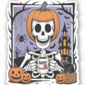 カボチャのスケルトン飲みコーヒー シール (正面)