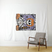 カボチャのスケルトン飲みコーヒー タペストリー (インサイチュ(横))