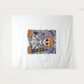 カボチャのスケルトン飲みコーヒー タペストリー (正面(横))