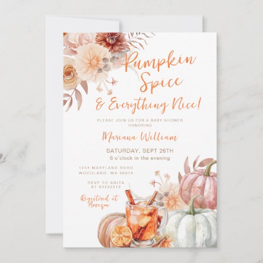 カボチャのスパイスと全ての素敵な赤ちゃんシャワー 招待状 (正面)