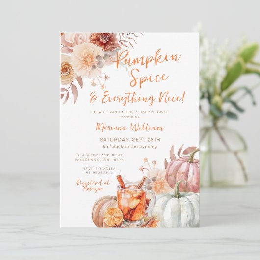 カボチャのスパイスと全ての素敵な赤ちゃんシャワー 招待状 (スタンド正面)