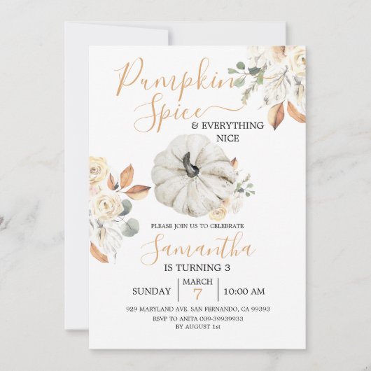 カボチャのスパイスと全ての素敵な3番目の誕生日 招待状 (正面)
