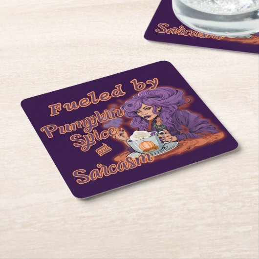 カボチャのスパイスと皮肉で煽られる スクエアペーパーコースター (アングル)