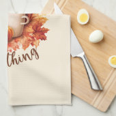 カボチャのスパイスオールデイズ – ラテ&紅葉 キッチンタオル (四つ折り)