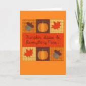 カボチャのスパイスキルトコラージュ感謝祭カード シーズンカード (正面)