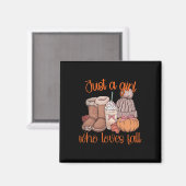 カボチャのスパイスコケットを愛する秋だけの女の子 マグネット (正面/裏面)