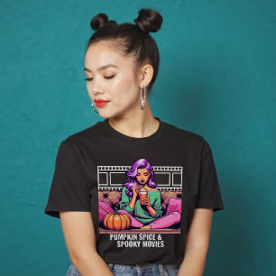 カボチャのスパイス不気味と秋用の映画シャツ Tシャツ