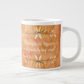 カボチャのスパイス水彩オレンジ色の秋の縁ど葉 ジャンボコーヒーマグカップ (右)