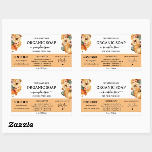 カボチャのスパイス自家製石鹸ラベル長方形 長方形シール (シート)