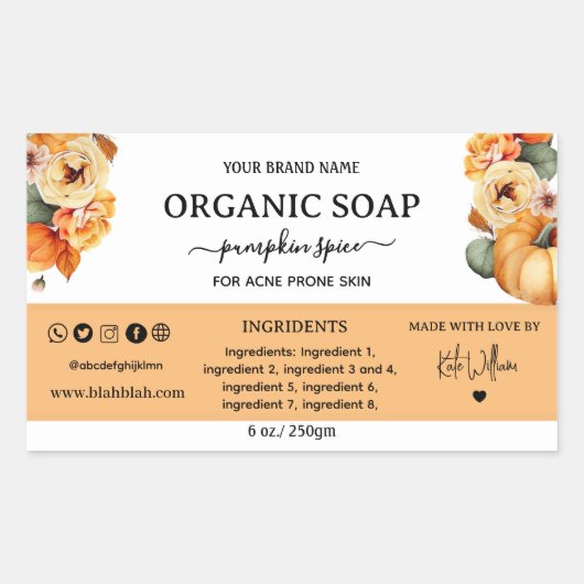 カボチャのスパイス自家製石鹸ラベル長方形 長方形シール (正面)