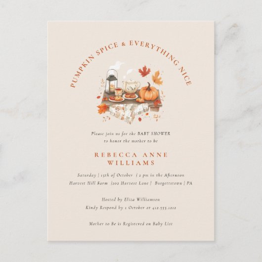 カボチャのスパイス&オールナイス – 秋ベビーシャワー ポストカード (正面)
