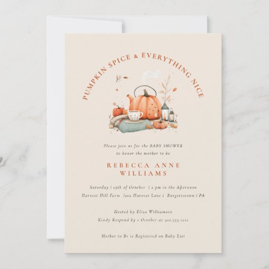 カボチャのスパイス&オールナイス – 秋ベビーシャワー 招待状 (正面)