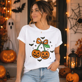 カボチャのチェリーのリボン ハロウィンのコウモリ グラフィック Tシャツ