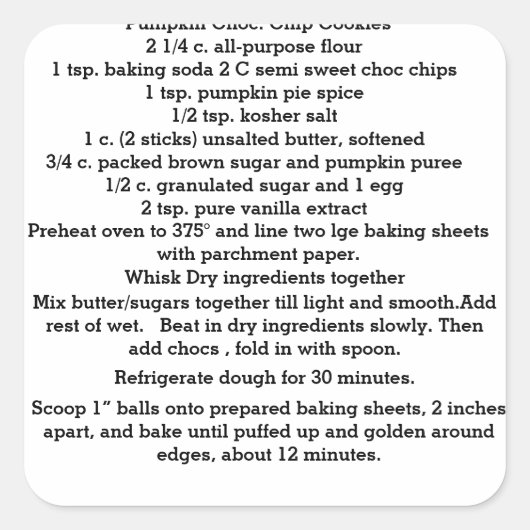 カボチャのチョコレートチップクッキーのシール スクエアシール (正面)