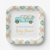 カボチャのトラックグリーン金ゴールドベビーシャワー ペーパープレート (正面)