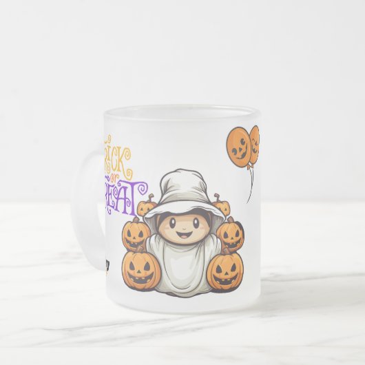 カボチャのトリックまたはトリートハロウィンのかわいい幽霊 フロストグラスマグカップ (正面左)
