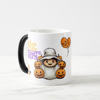 カボチャのトリックまたはトリートハロウィンのかわいい幽霊 モーフィングマグカップ