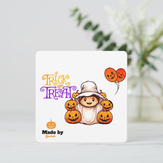 カボチャのトリックまたはトリートハロウィンのかわいい幽霊 招待状 (スタンド正面)