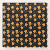 カボチャのトリックまたはトリートバケットこうもりキャンディパターン ガラスコースター (正面)