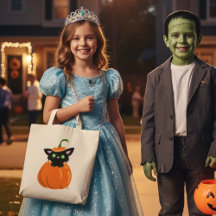 カボチャのトートバッグの中の猫