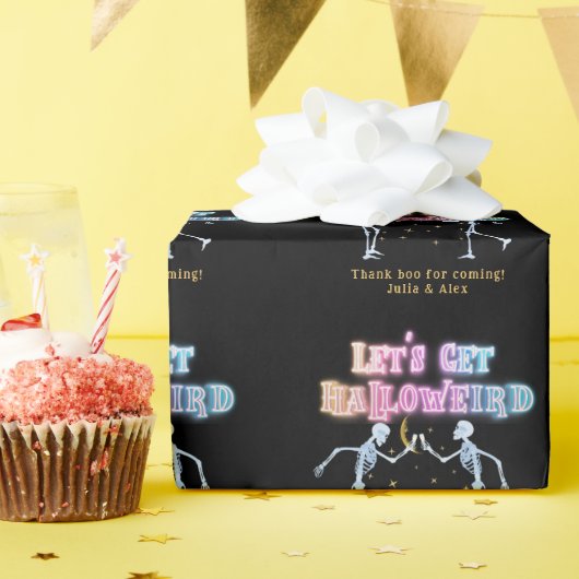 カボチャのネオン ハロウィン ハロウィアード ダンシング スケルトン ラッピングペーパー (誕生日パーティー)