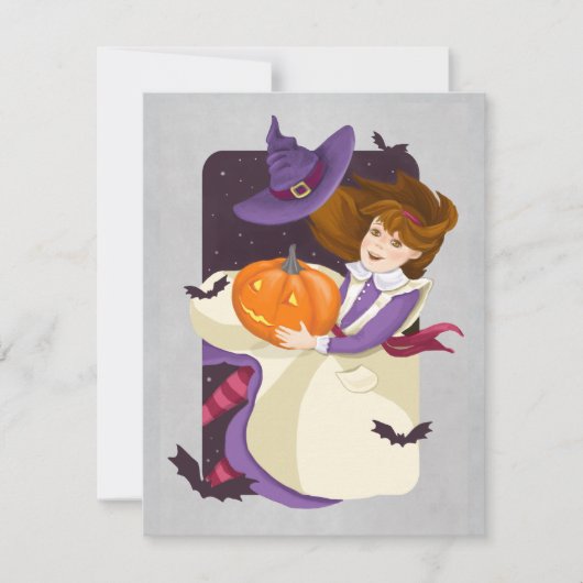 カボチャのノートカード付きハロウィーンかわいい魔女 ノートカード (正面)