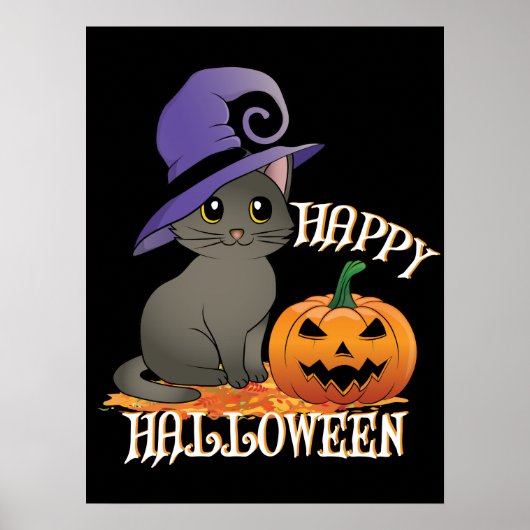 カボチャのハッピーハロウィーン猫 ポスター (正面)
