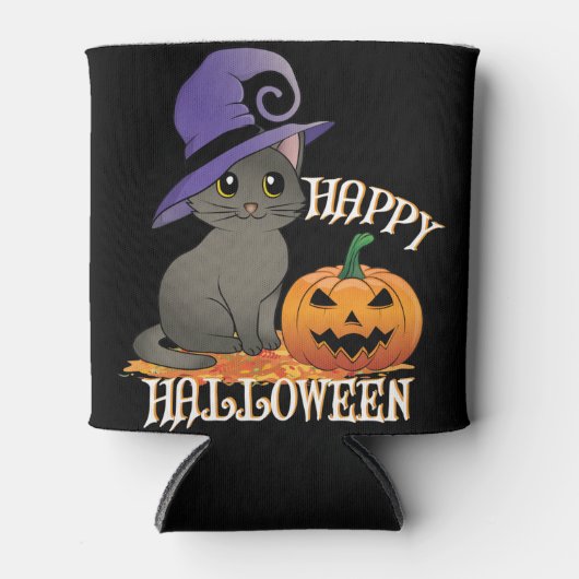 カボチャのハッピーハロウィーン猫 缶クーラー (正面)