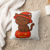 カボチャのハロウィンにかわいい黒猫の魔女 クッション (ブランケット)