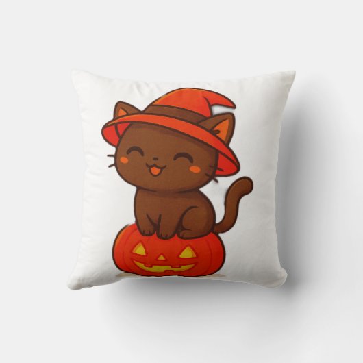 カボチャのハロウィンにかわいい黒猫の魔女 クッション (裏面)