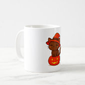カボチャのハロウィンにかわいい黒猫の魔女 コーヒーマグカップ (正面左)