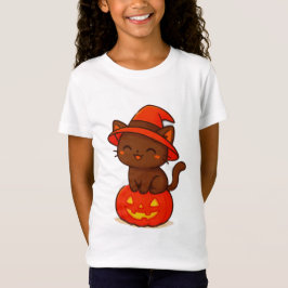 カボチャのハロウィンにかわいい黒猫の魔女 Tシャツ
