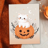カボチャのハロウィンに座ってかわいいモダン子猫 ポストカード
